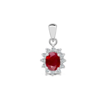 18ct White Gold Diamond And Ruby Pendant