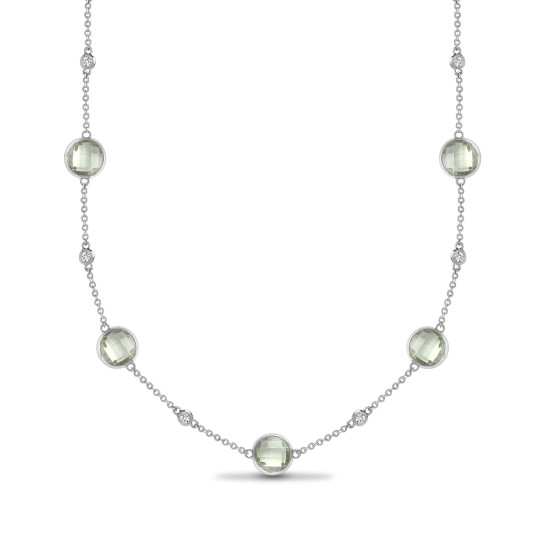 18ct White Gold Diamond And Green Amethyst Necklace