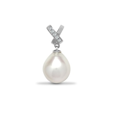 18ct White Gold Diamond And Pearl Pendant