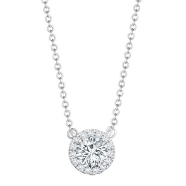 18ct White Gold 0.12ct Diamond Halo Pendant with 16